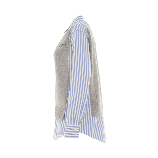 Spliced Knit Shirt in Stripe White & Sky