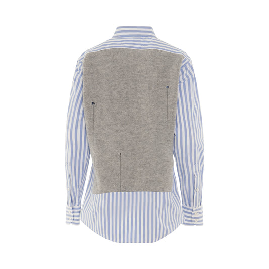 Spliced Knit Shirt in Stripe White & Sky