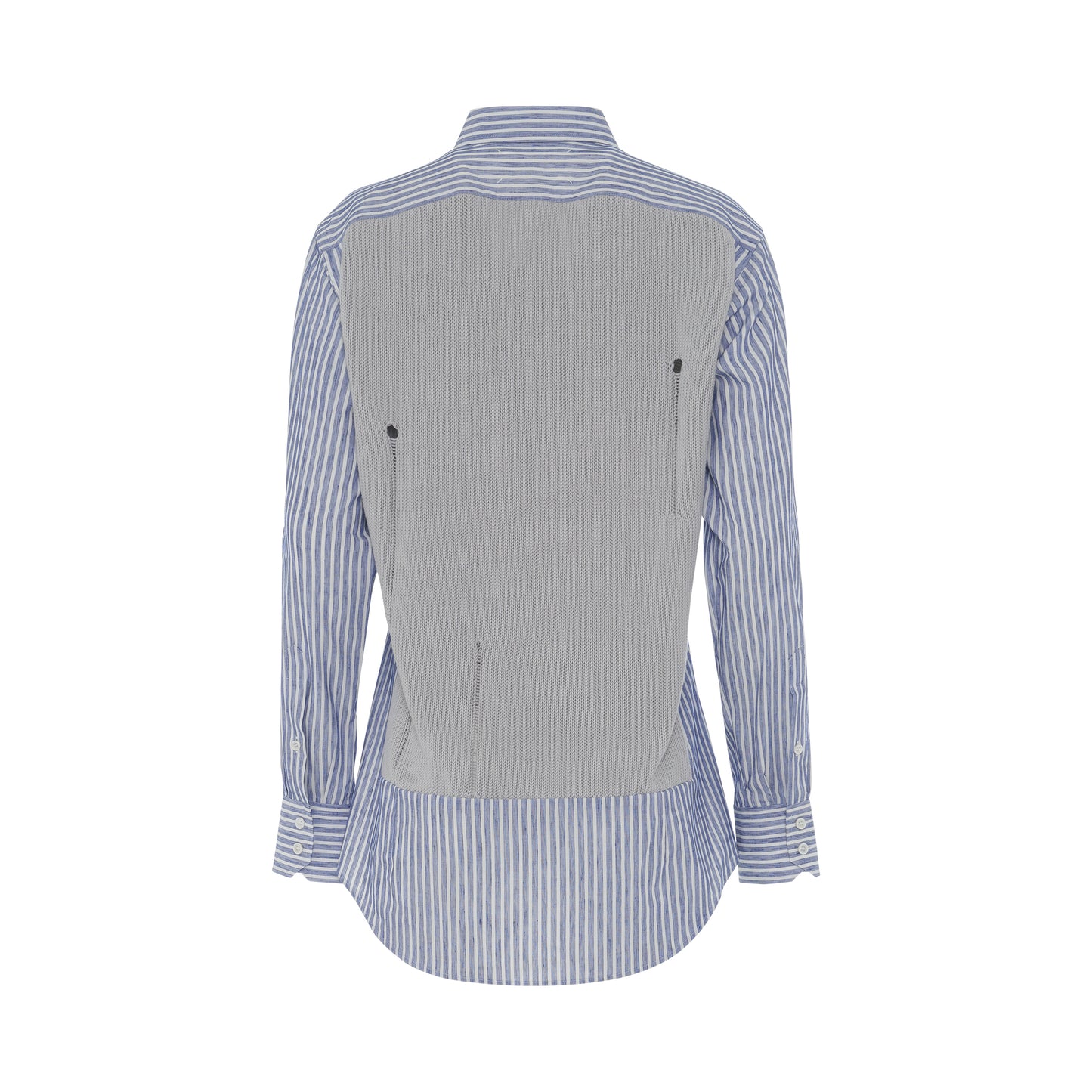 Layered Striped Cotton Shirt with Wool Vest in Blue/Grey