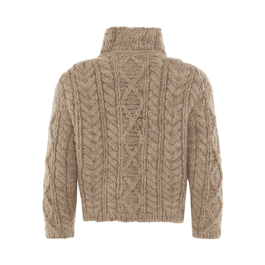 Cropped Cable Knit Cardigan in Bark