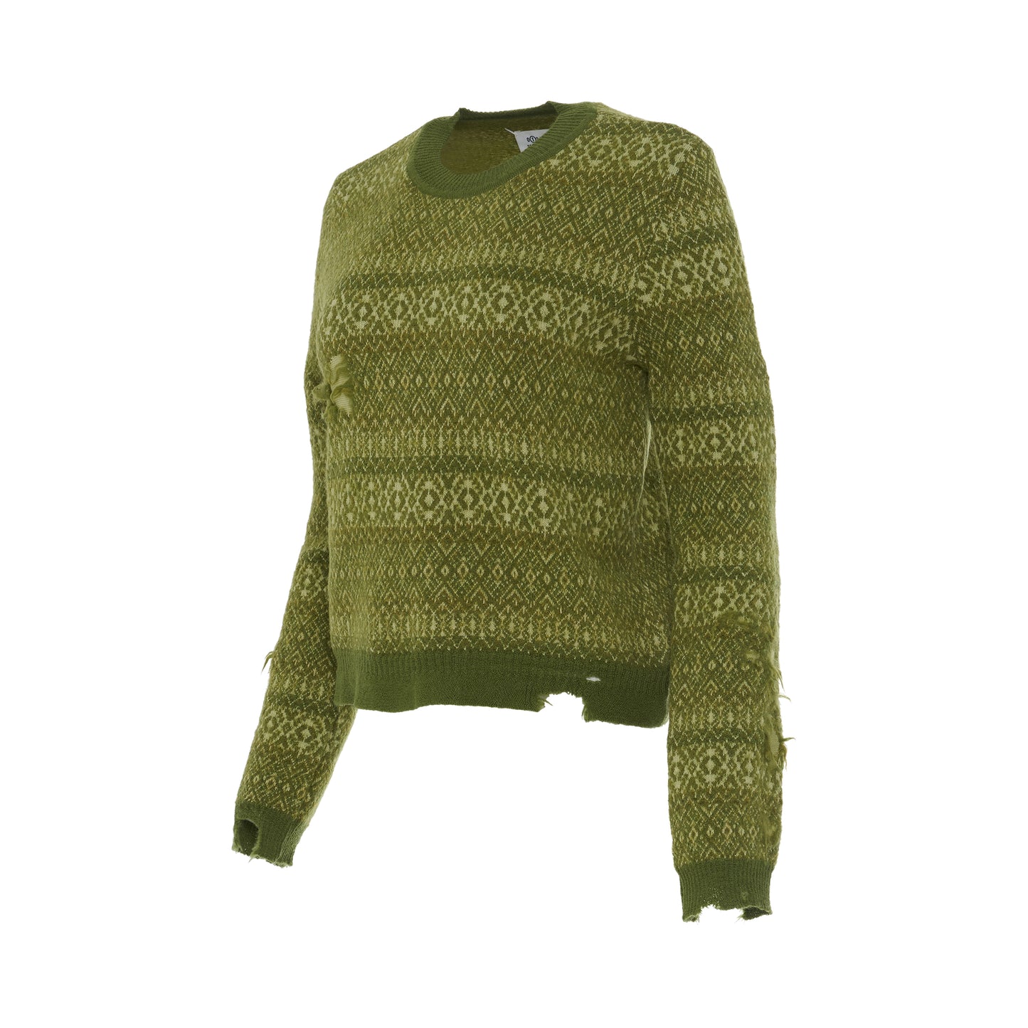 Knitted Stripe Long Sleeve Pullover in Green