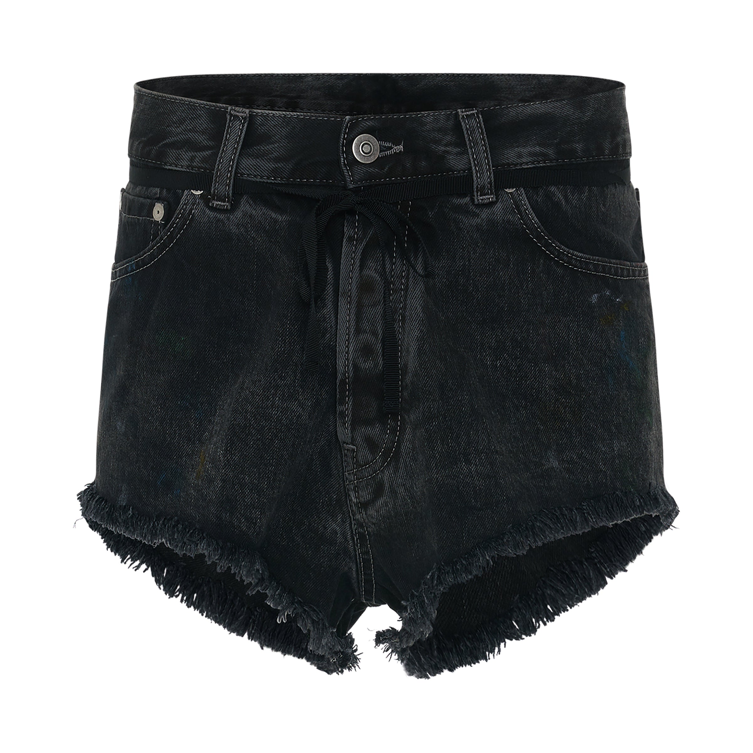 Frayed Hem Denim Shorts in Black