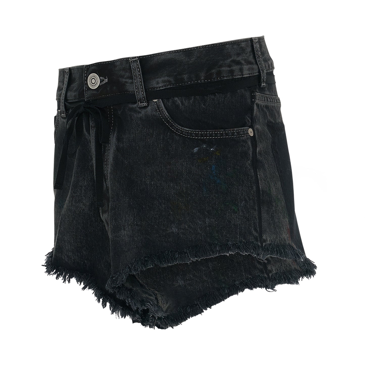 Frayed Hem Denim Shorts in Black