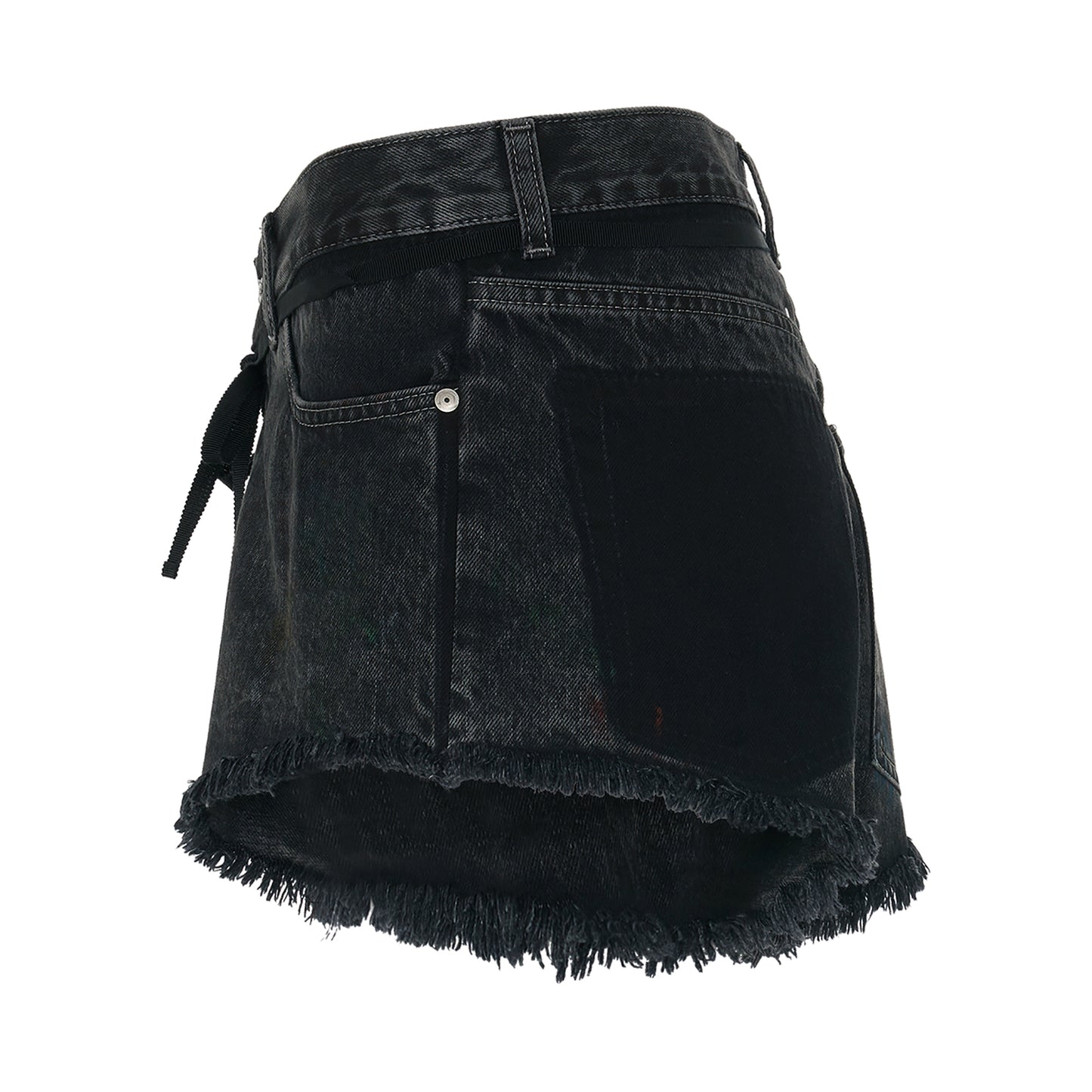 Frayed Hem Denim Shorts in Black