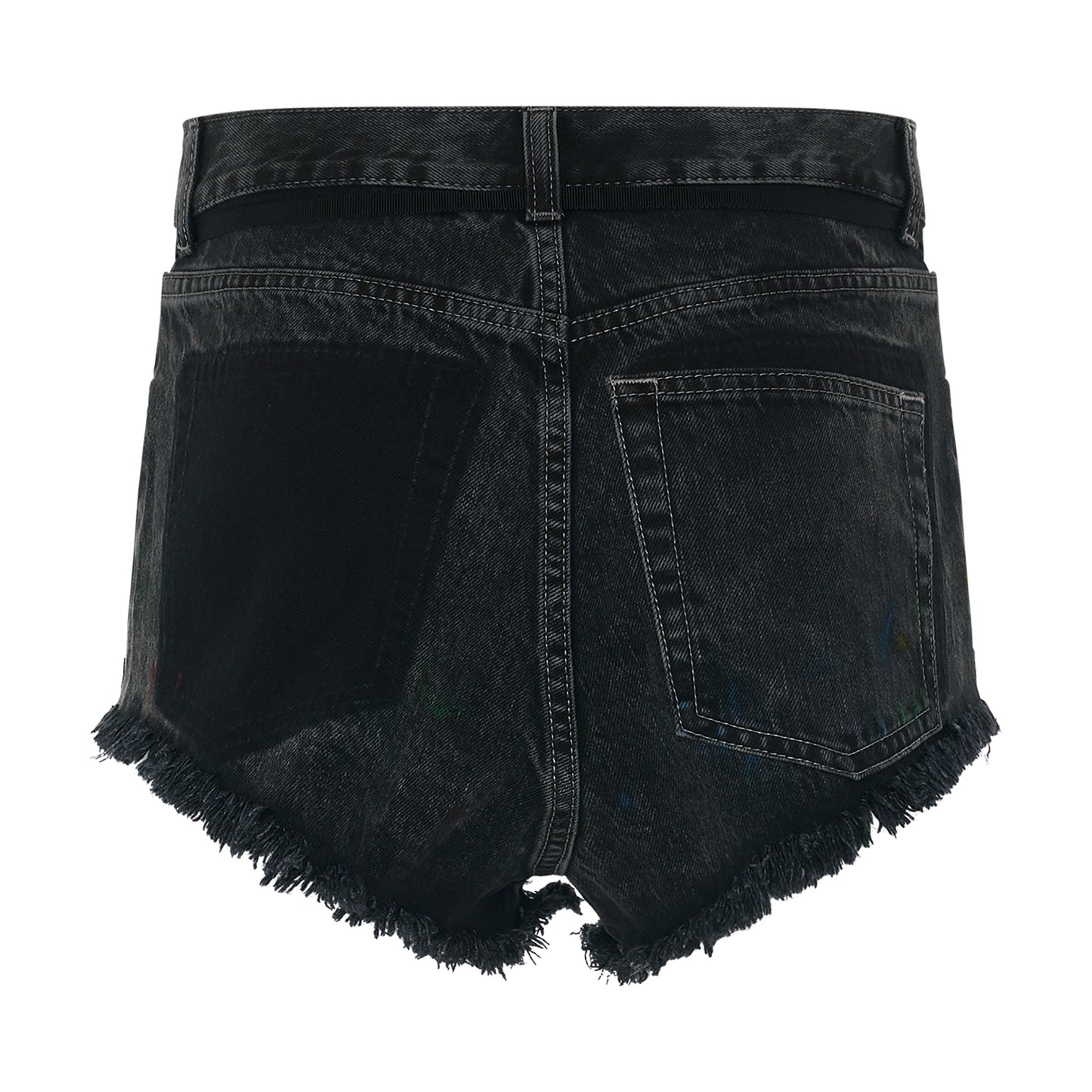 Frayed Hem Denim Shorts in Black