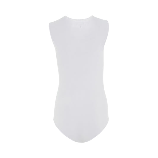 Logo Print Sleeveless Bodysuit in White