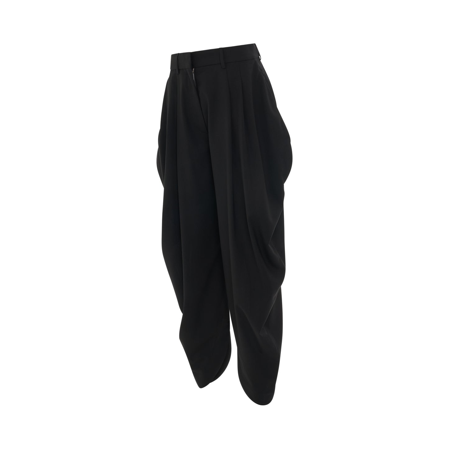 Draped Wool Trousers in Black