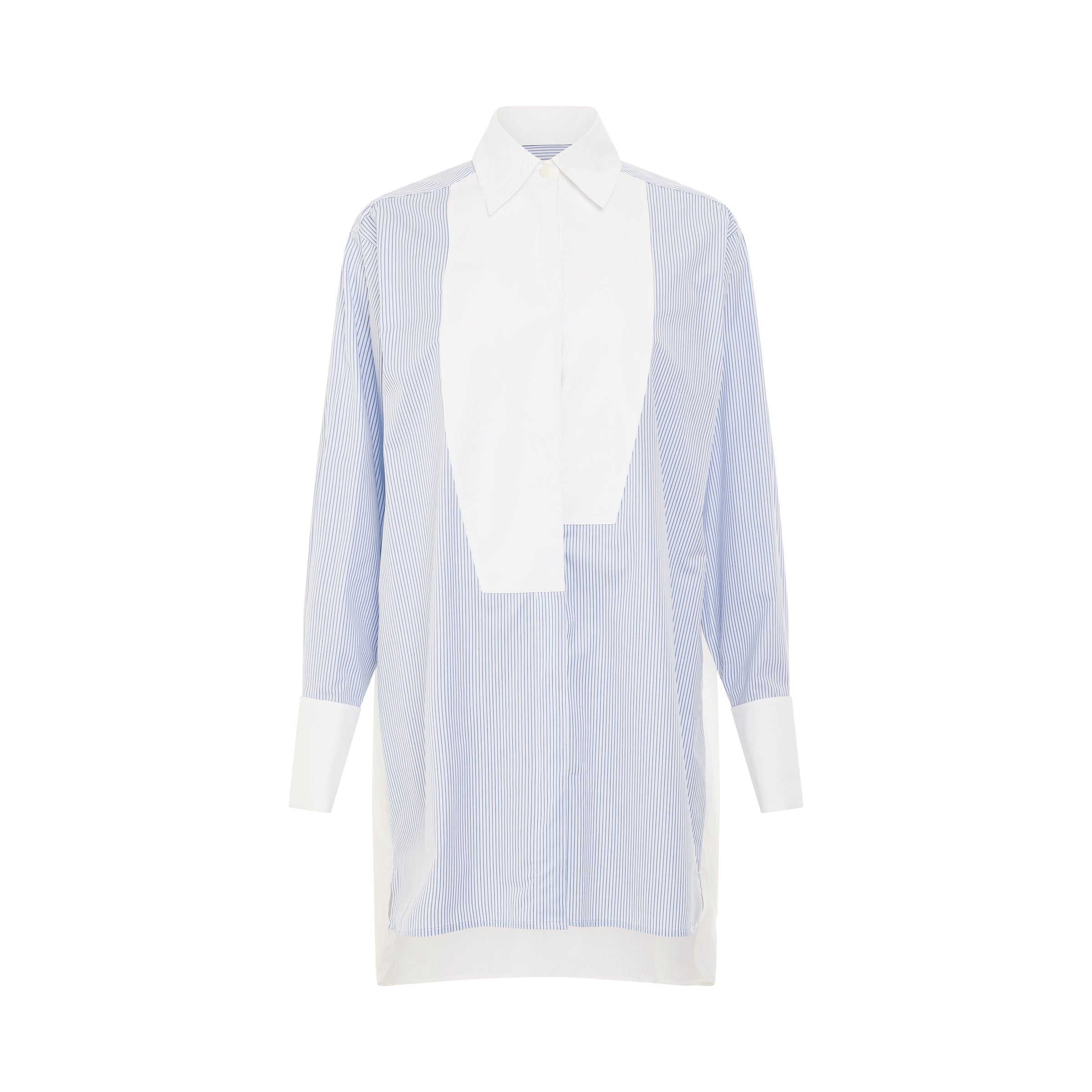 Stripe Plastron Shirt in White/Blue