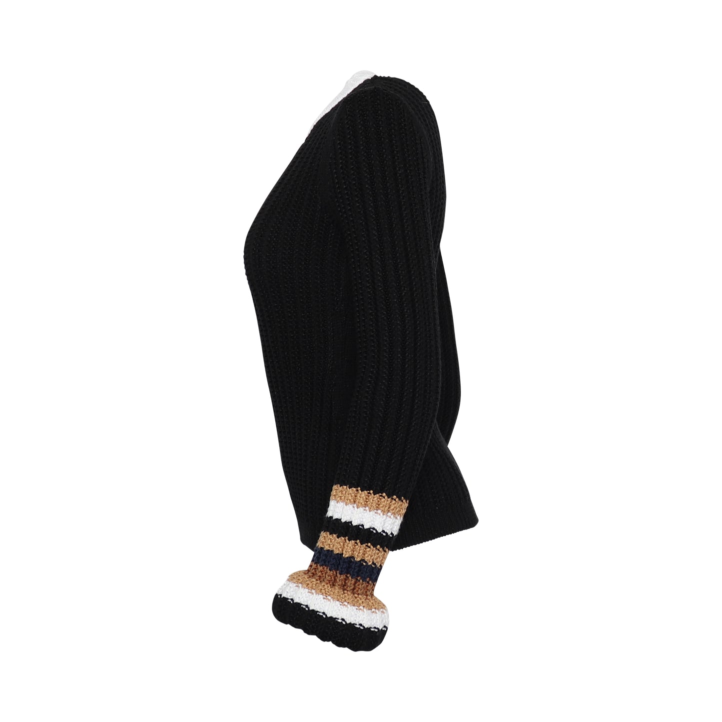 Stripe Puff Sleeve Sweater In Wool Black/Camel