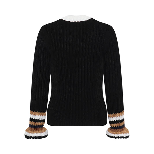 Stripe Puff Sleeve Sweater In Wool Black/Camel