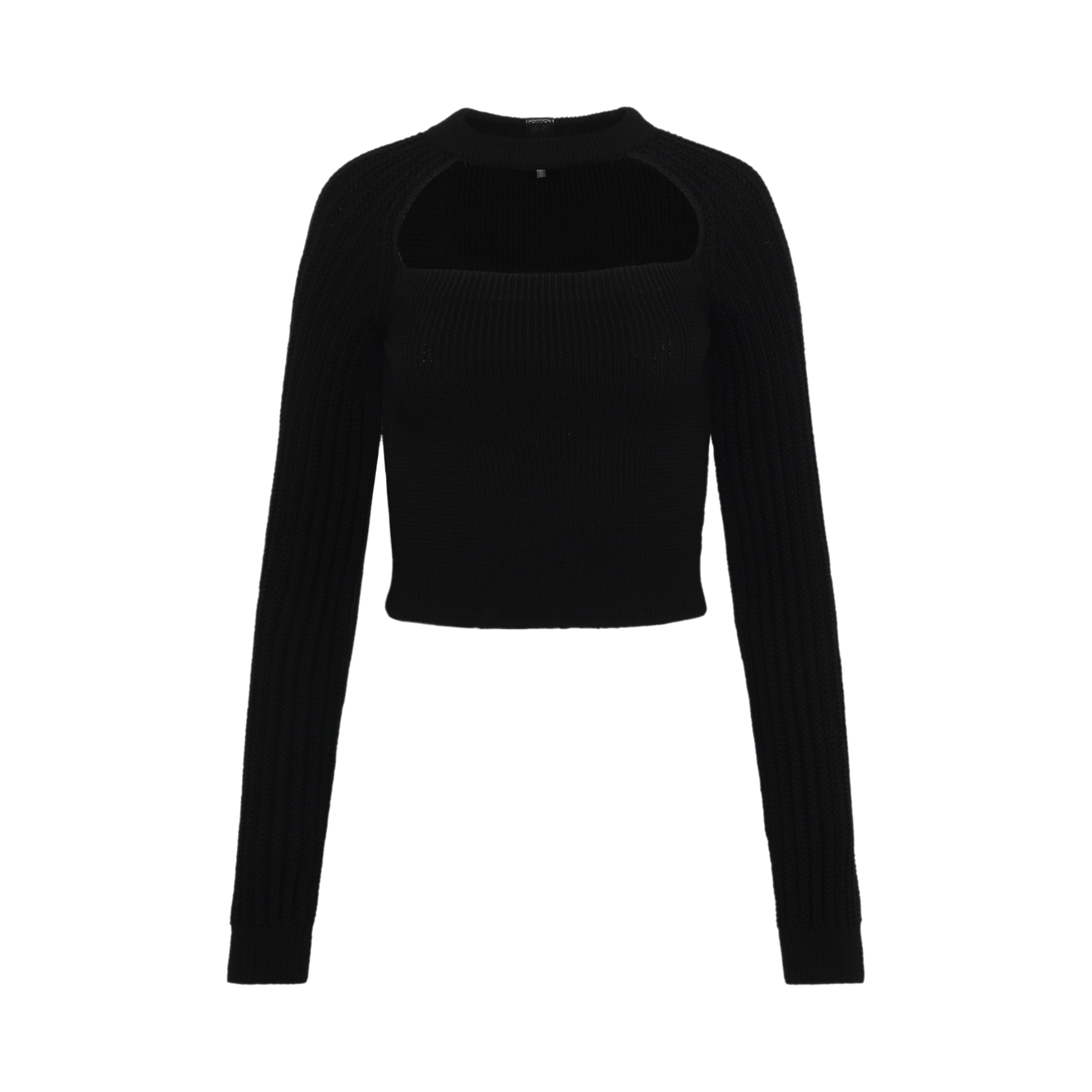 Cut Out Cropped Sweater In Wool Black