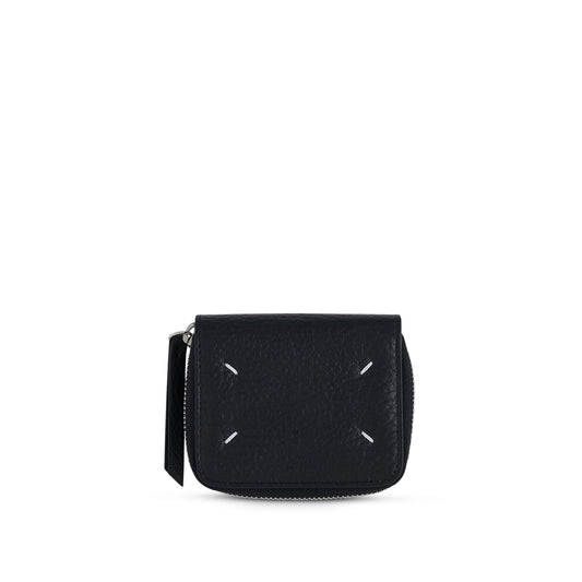 Compact Zip Around Wallet in Black