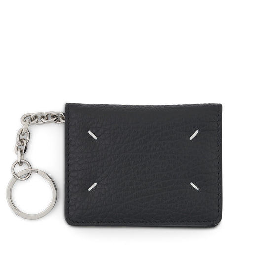 Four Stitch Logo Card Holder with Keyring in Black