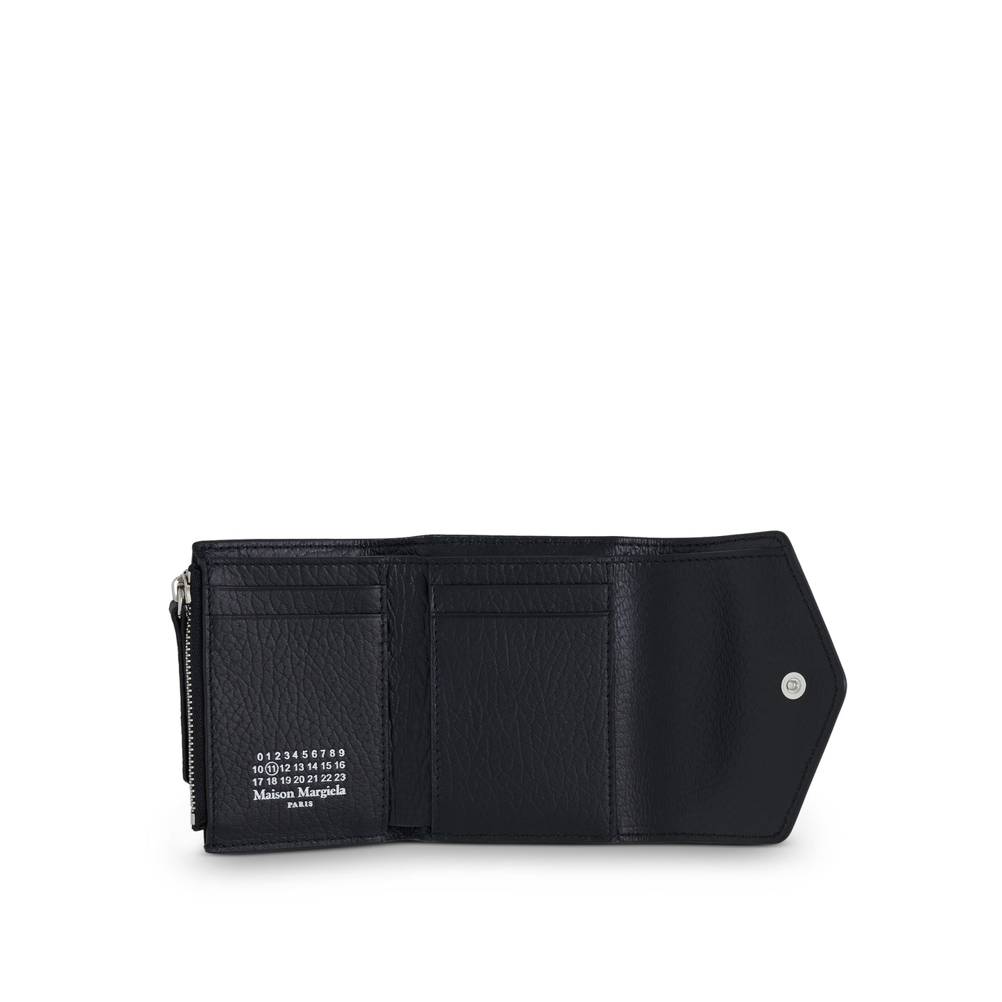 Compact Zip Tri Fold Wallet in Black