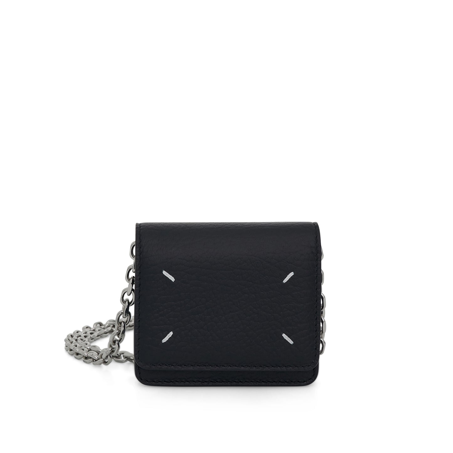 Small Chain Leather Wallet in Black