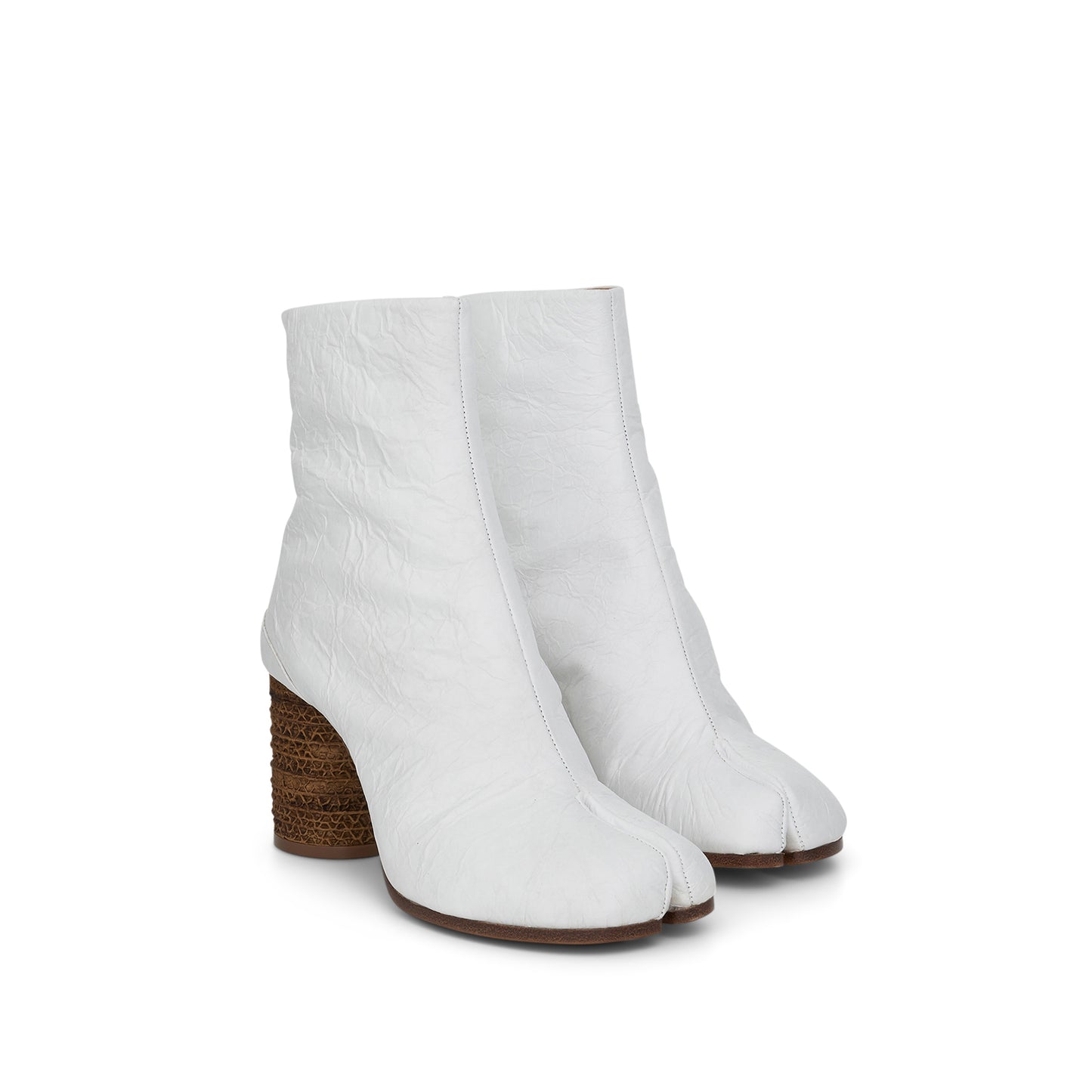 Tabi Ankle Boot with Brown Heel in White
