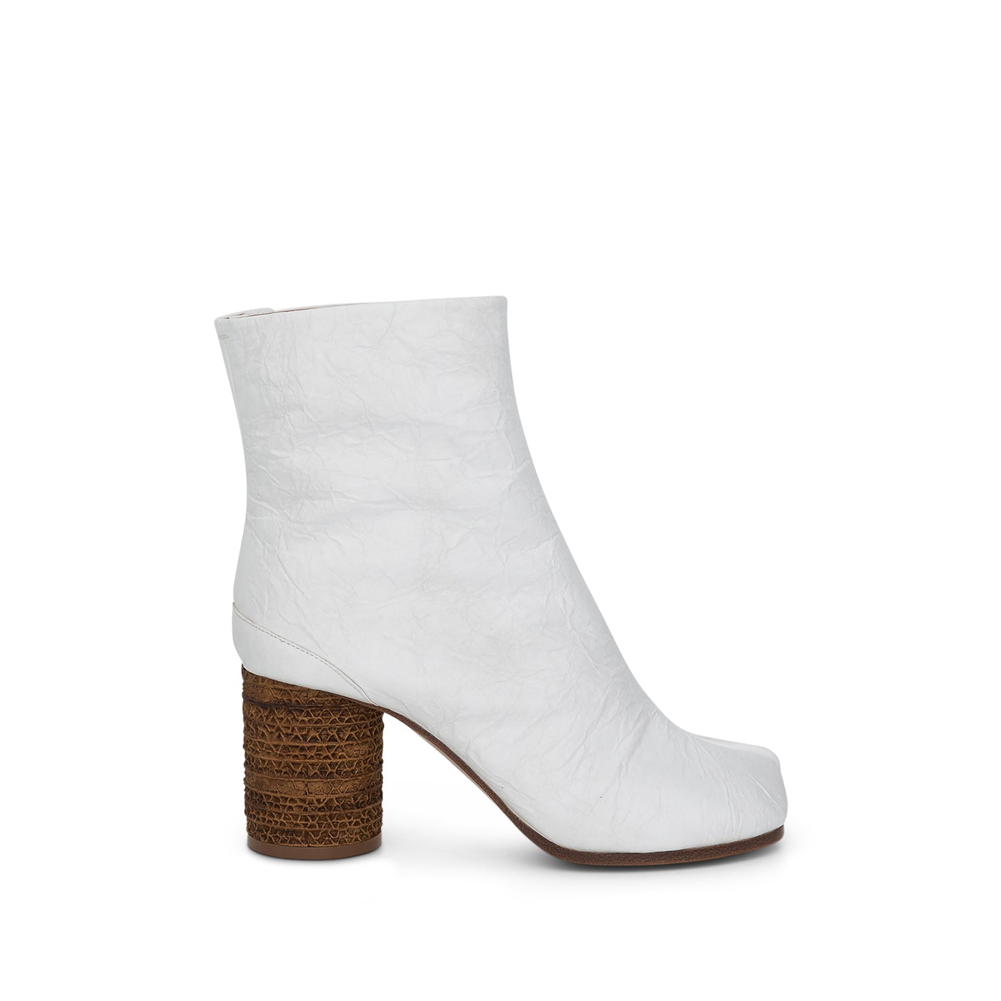Tabi Ankle Boot with Brown Heel in White