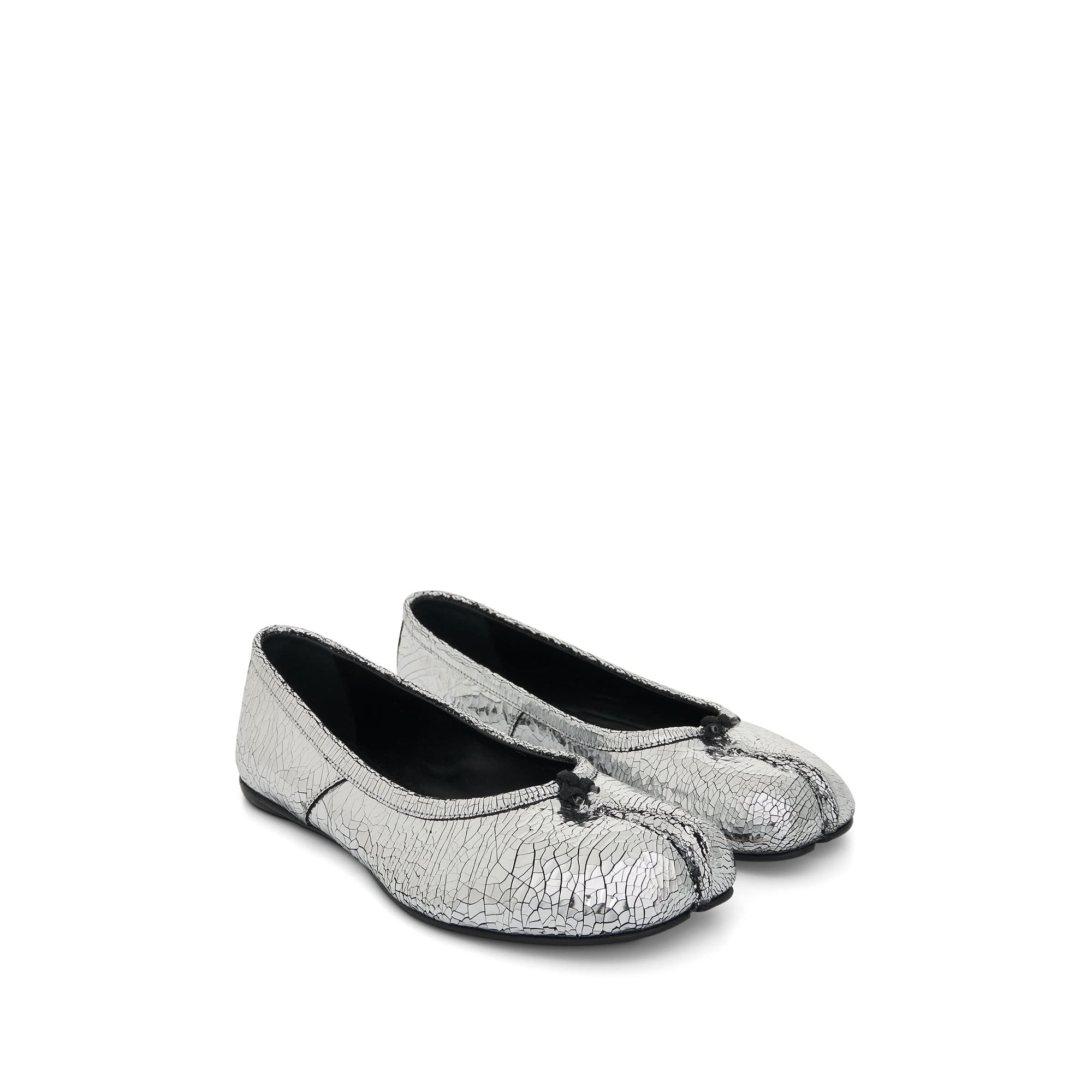 Tabi Mirror Ballerina Shoes in Silver Front View | MAISON MARGIELA