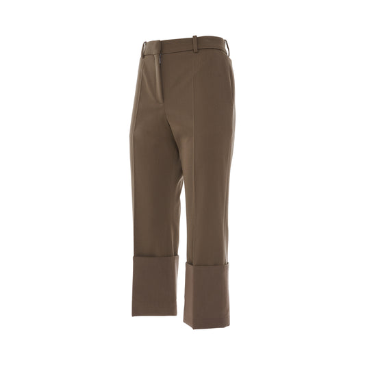 Cropped Turn Up Trousers in Beige