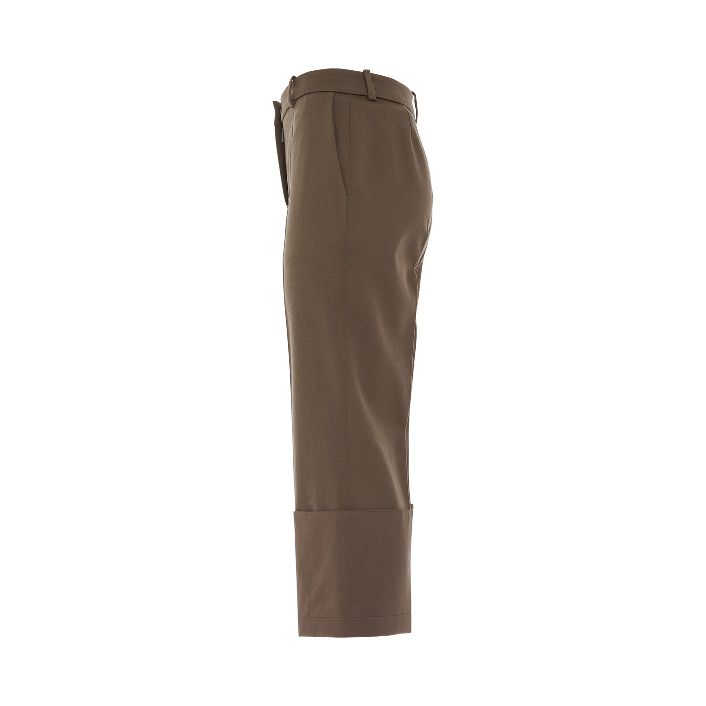 Cropped Turn Up Trousers in Beige