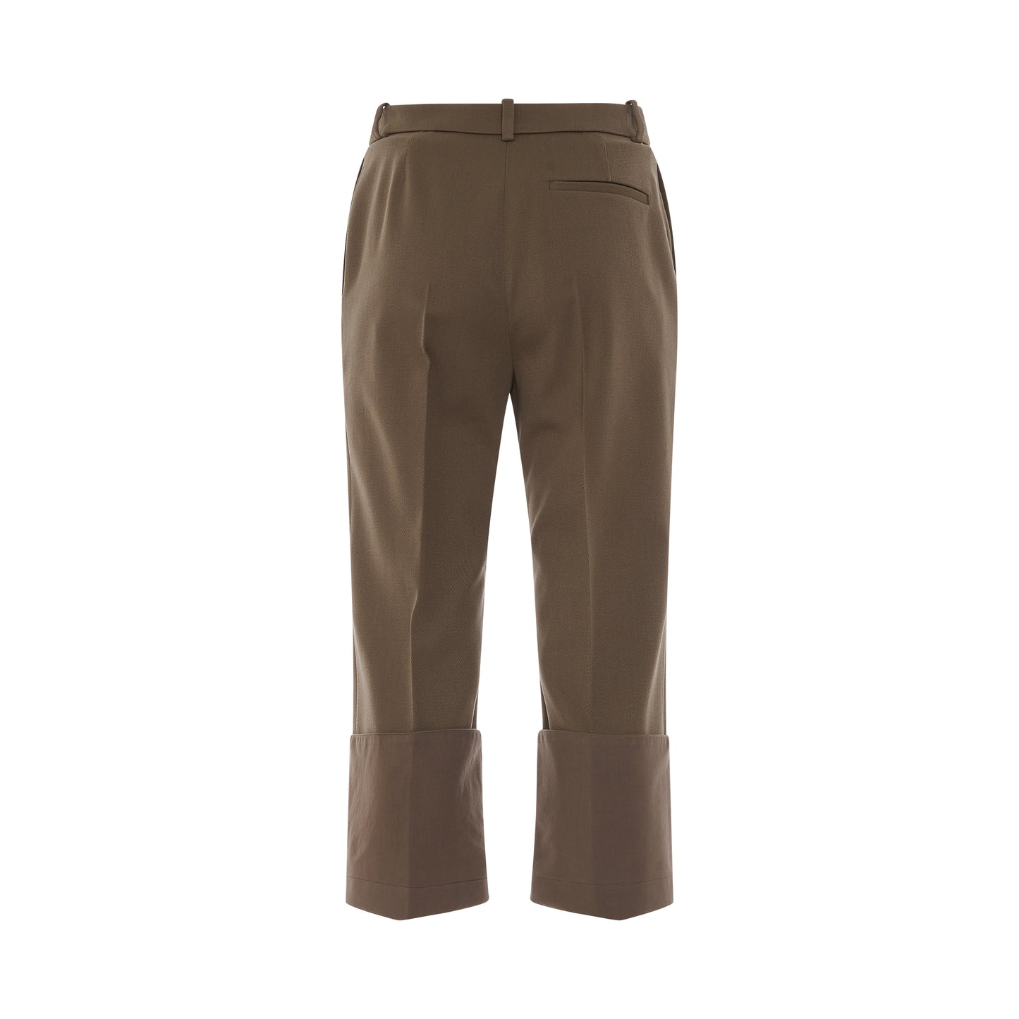 Cropped Turn Up Trousers in Beige