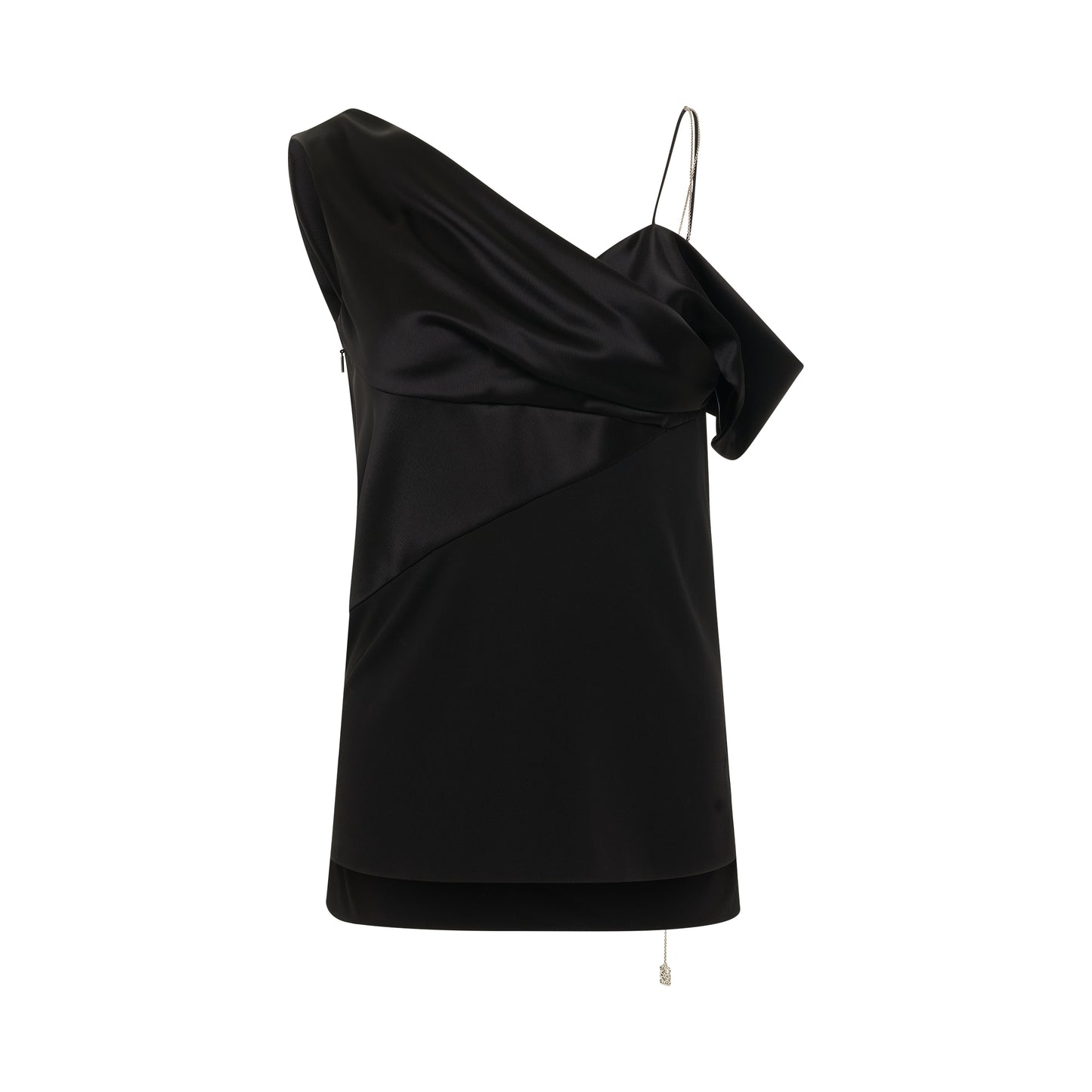 Draped Satin and  Crepe Jersey Top in Black