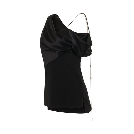 Draped Satin and  Crepe Jersey Top in Black