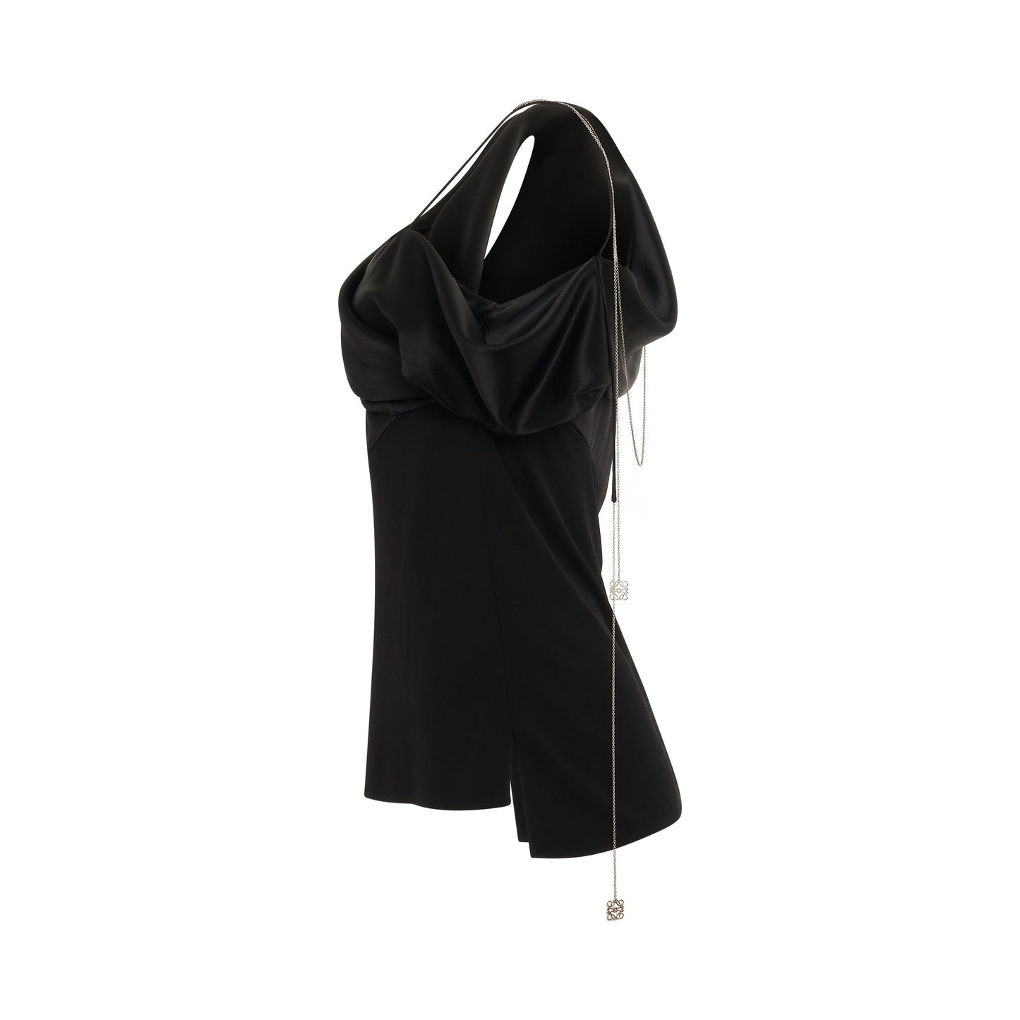 Draped Satin and  Crepe Jersey Top in Black