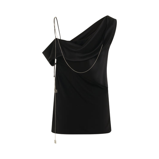 Draped Satin and  Crepe Jersey Top in Black