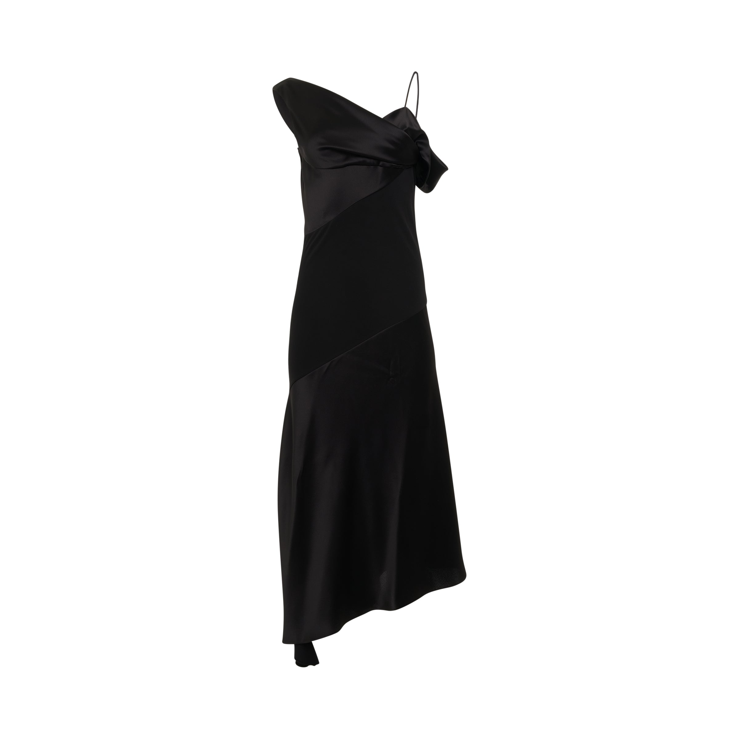 Draped Satin and Crepe Jersey Dress in Black