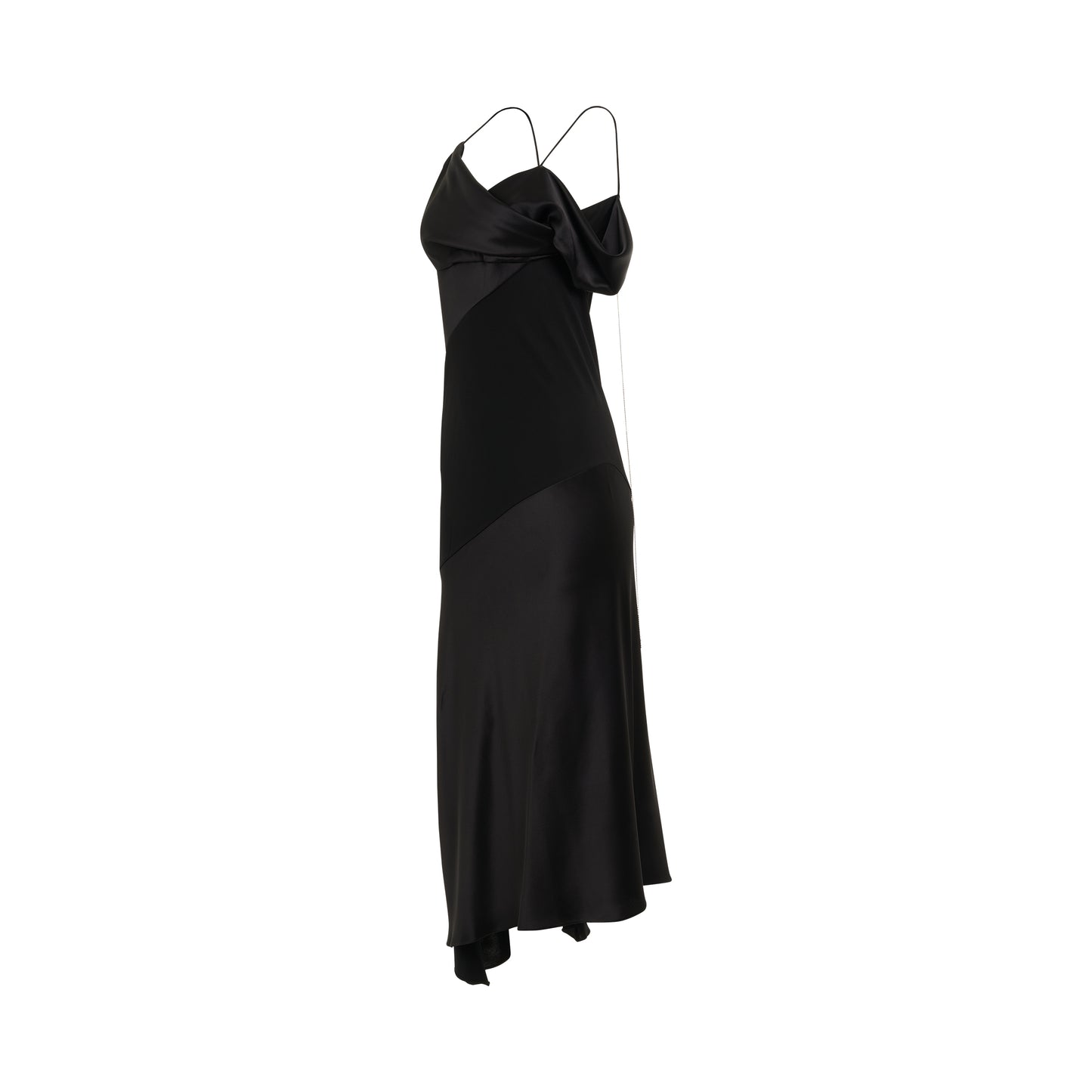 Draped Satin and Crepe Jersey Dress in Black