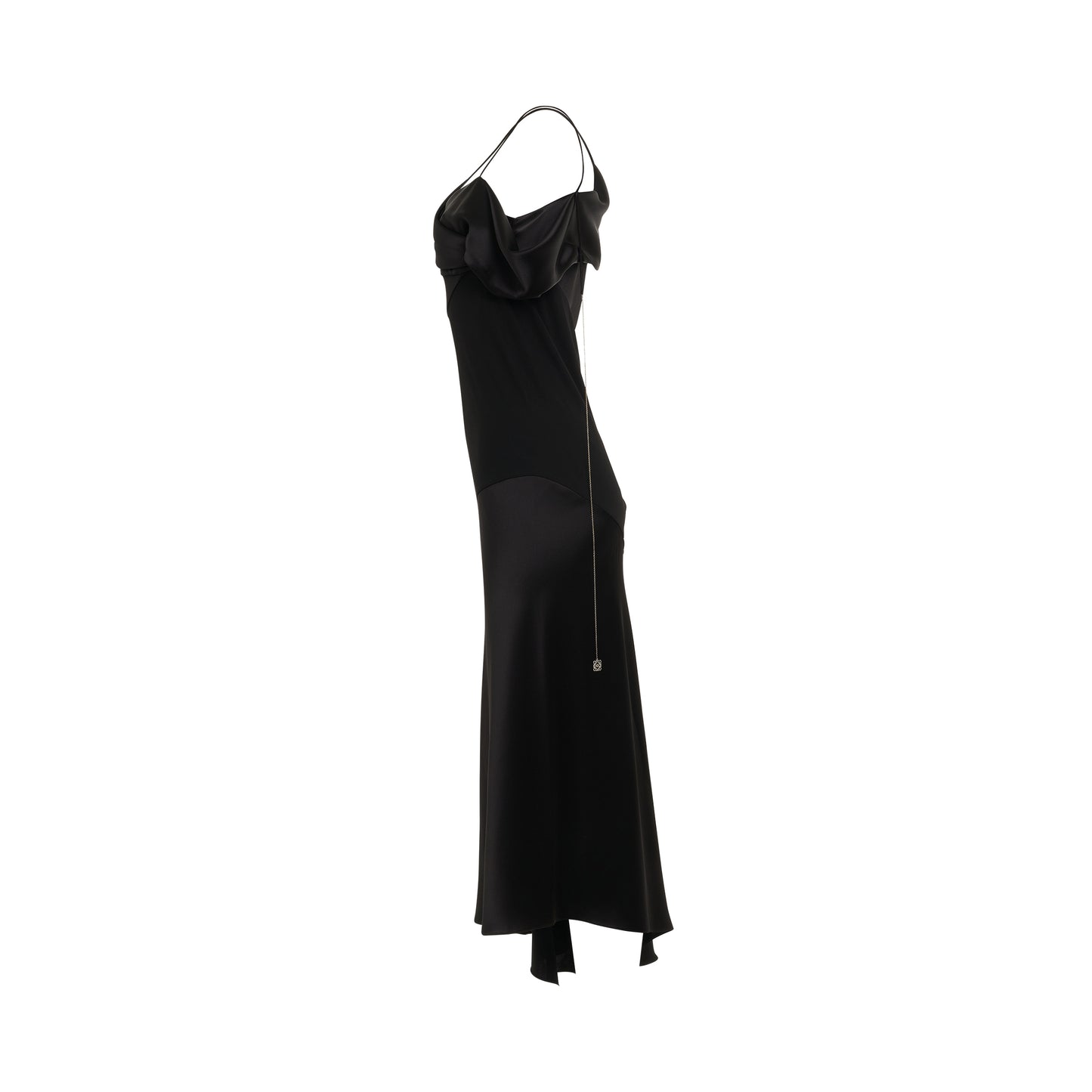 Draped Satin and Crepe Jersey Dress in Black