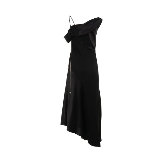 Draped Satin and Crepe Jersey Dress in Black