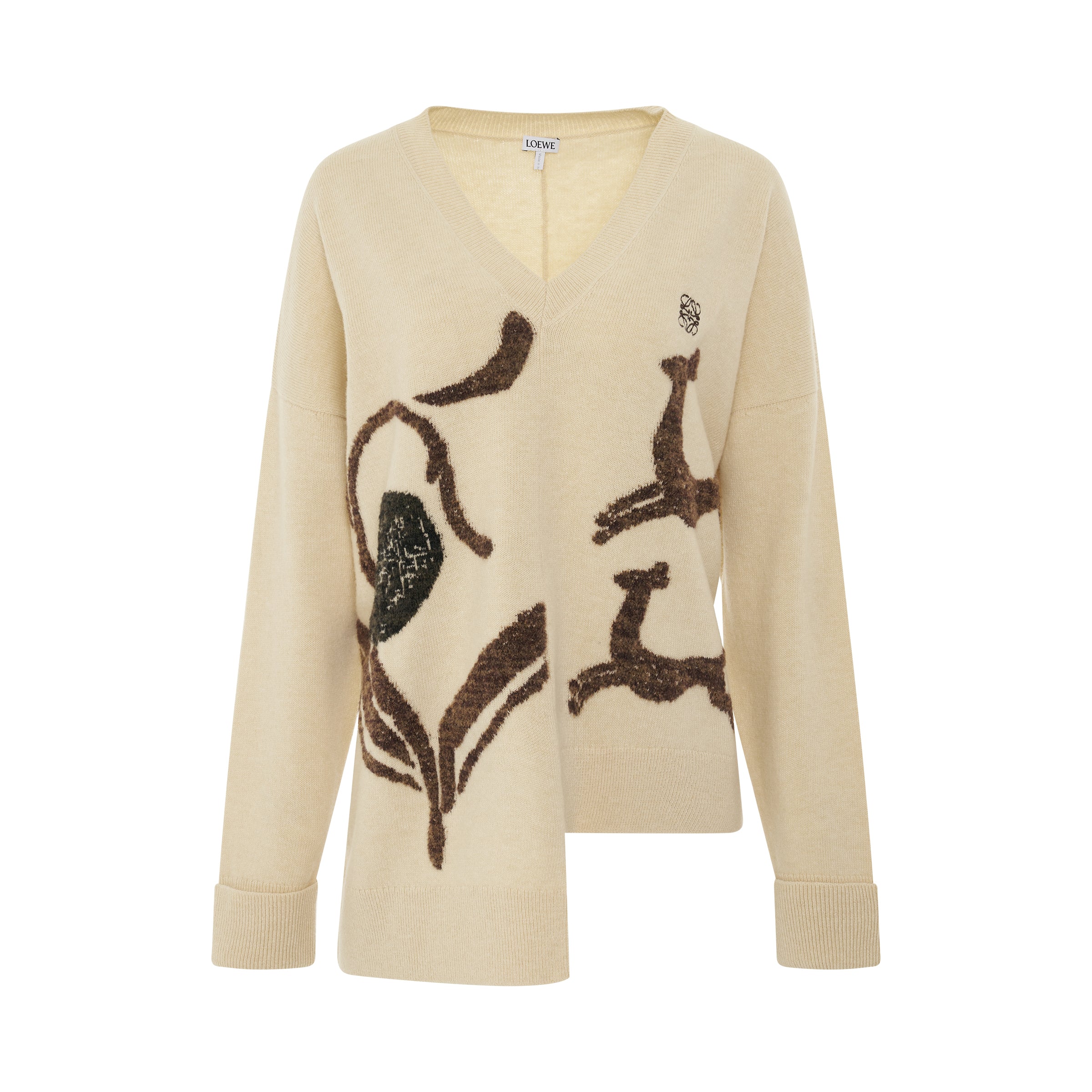 Asymmetric Deer Sweater in Beige