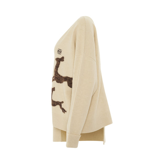 Asymmetric Deer Sweater in Beige