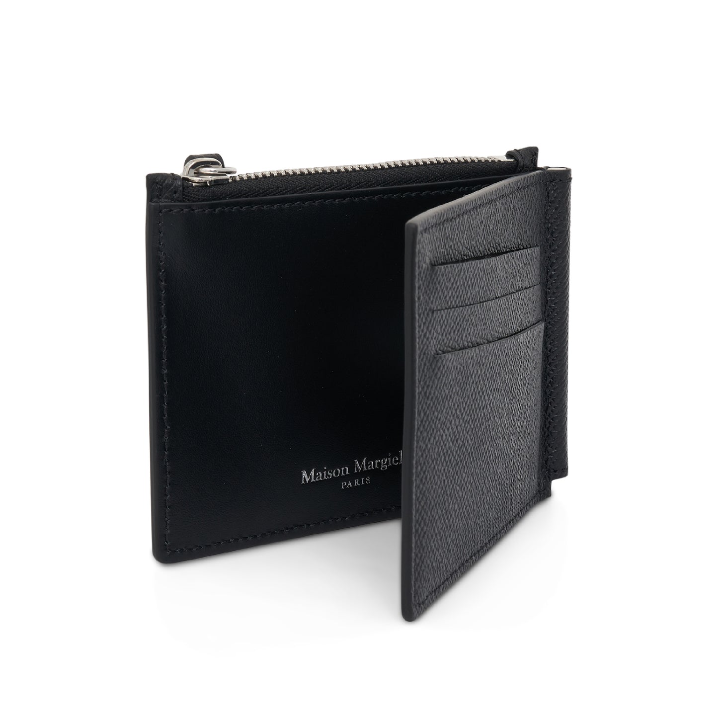 Four Stitch Logo Wallet with Zip in Black