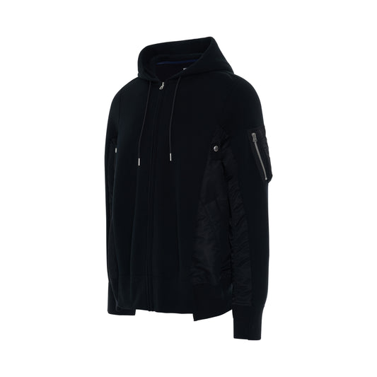 Sponge Sweat & MA-1 Zip Up Hoodie in Black