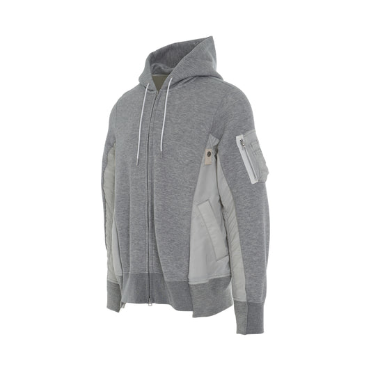 Sponge Sweat & MA-1 Zip Up Hoodie in Light Grey