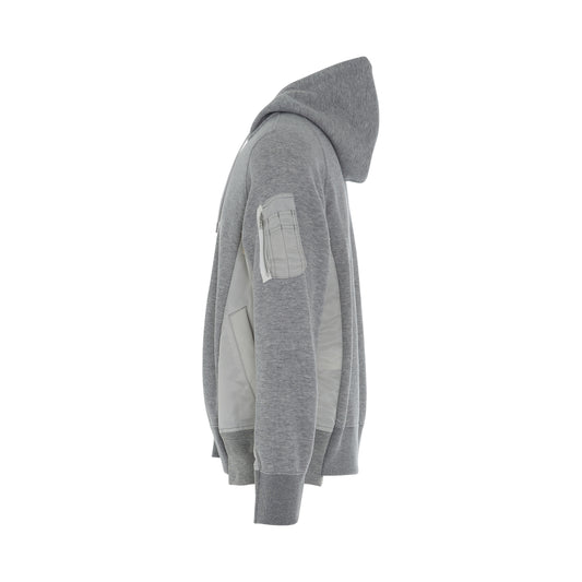 Sponge Sweat & MA-1 Zip Up Hoodie in Light Grey