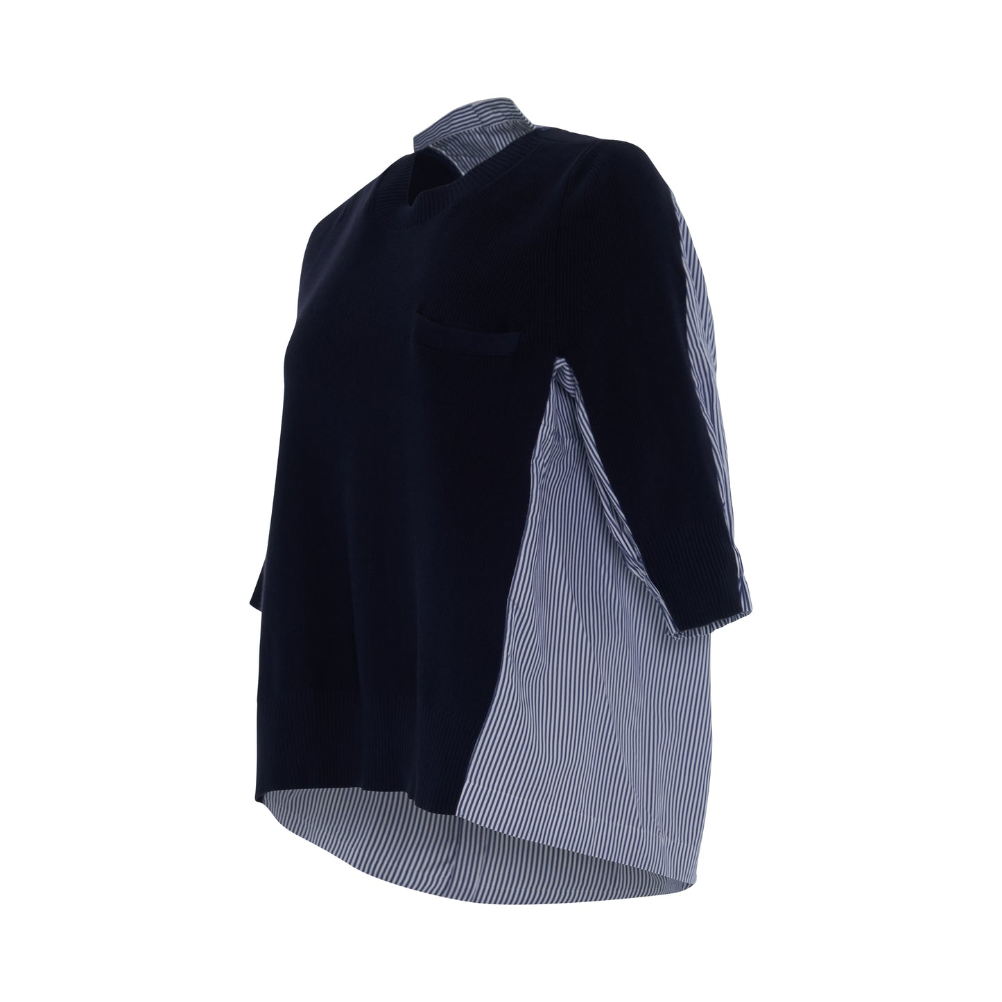Classic Shirt Pleated Back Sweater in Navy