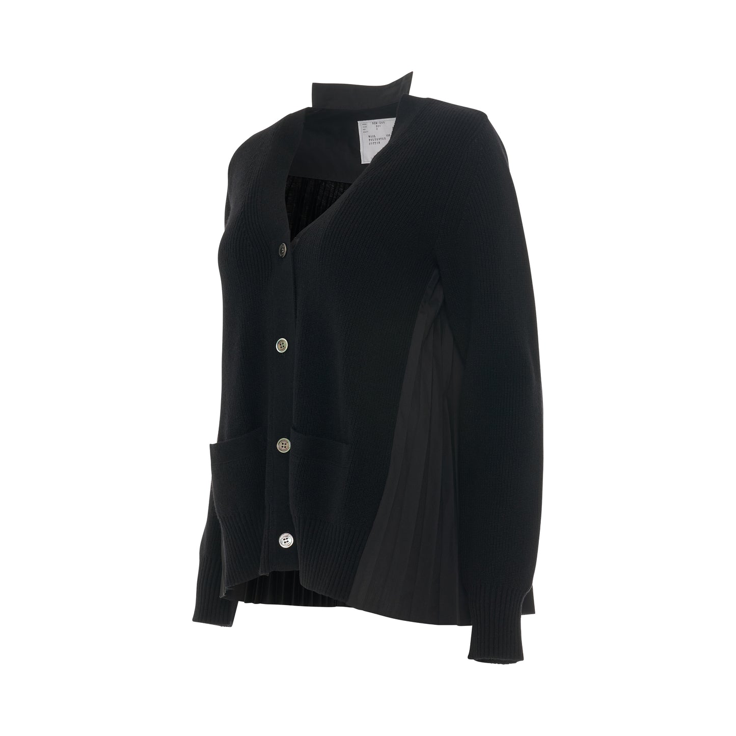 Classic Shirt Panel Wool Cardigan in Black