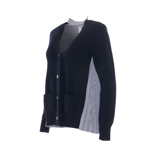 Classic Shirt Panel Wool Cardigan in Navy