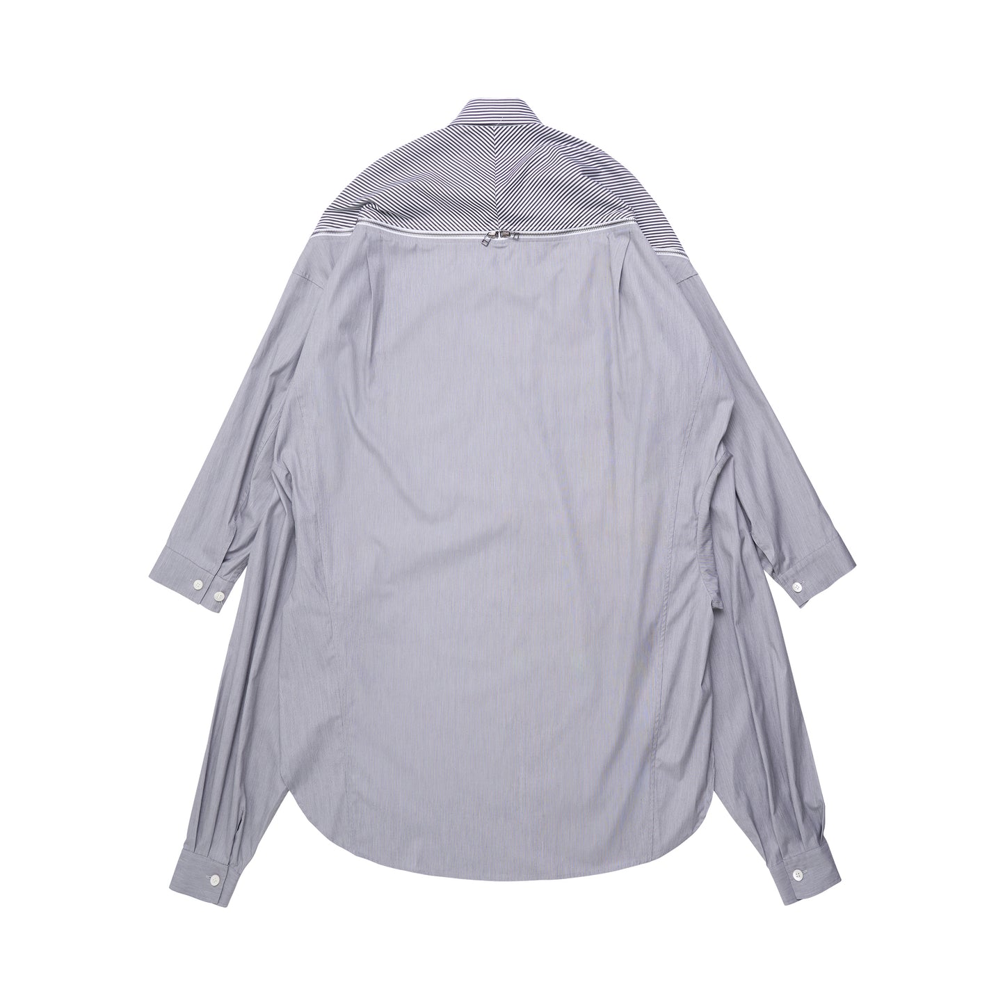 High-Low Zipper 4 Sleeve Shirt in Grey Stripes
