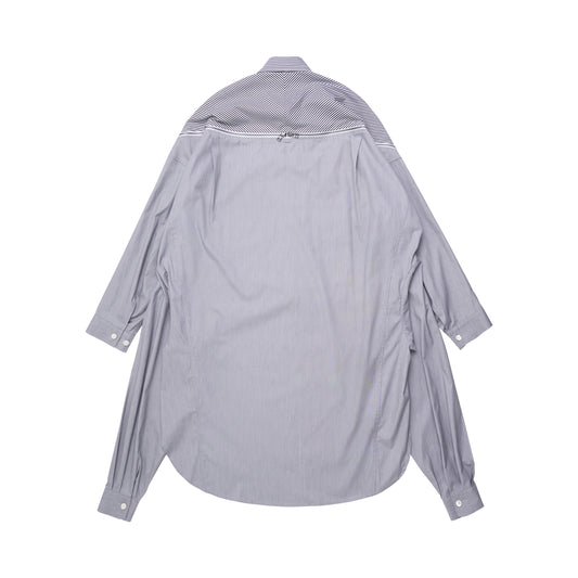 High-Low Zipper 4 Sleeve Shirt in Grey Stripes