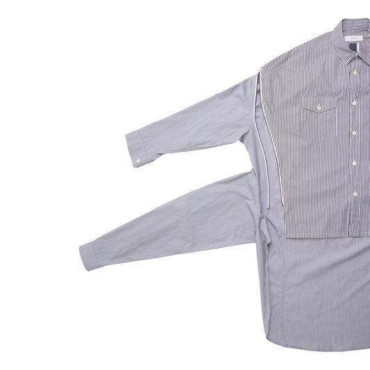 High-Low Zipper 4 Sleeve Shirt in Grey Stripes