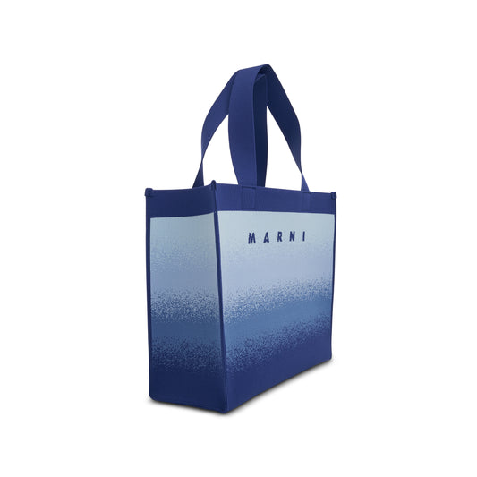 Medium Knit Jacquard Shopping Bag in Royal/Powder Blue