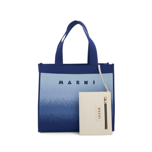 Medium Knit Jacquard Shopping Bag in Royal/Powder Blue