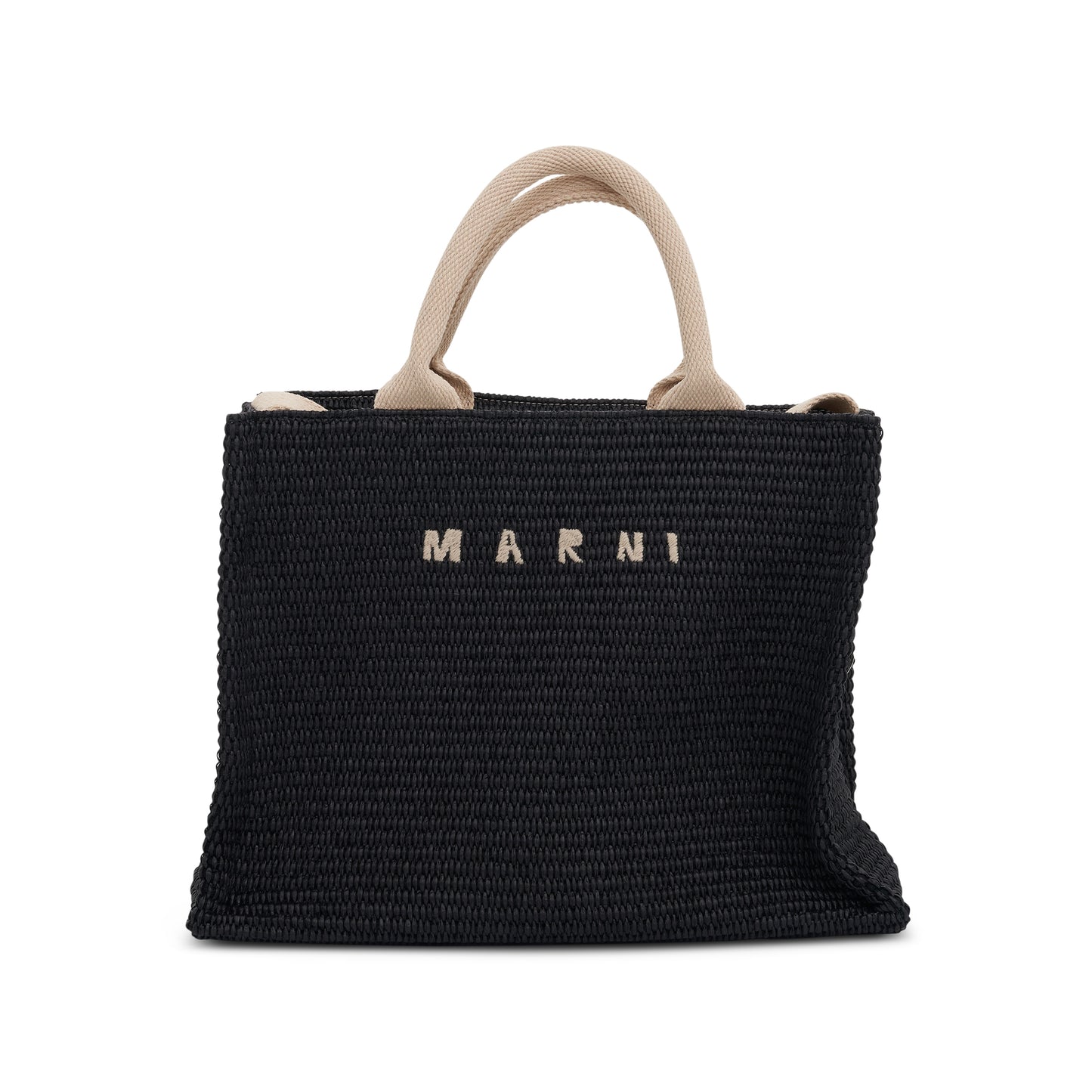 Raffia Small Tote Bag in Black/Natural