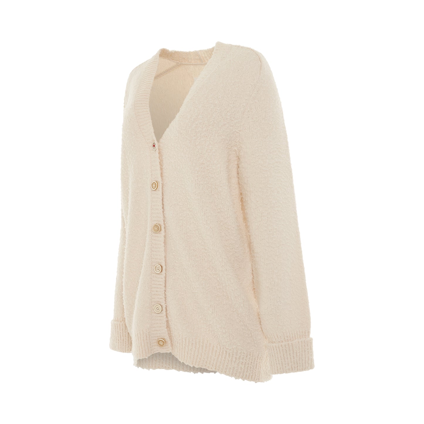 Oversized Piled Knit Cardigan in Off-White