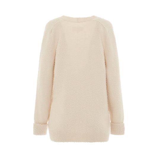 Oversized Piled Knit Cardigan in Off-White